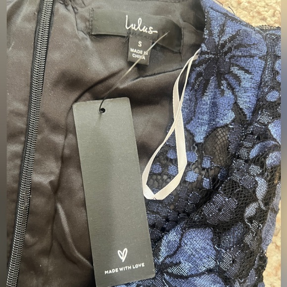 Lulus Molinetto Navy Blue Lace Ruffled Tiered Sleeveless Maxi Dress size Small - Picture 10 of 10